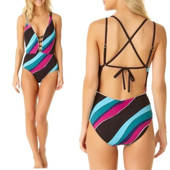 Cole of California Plunge Swimwear One Piece Pom Pom Size 8 NWT - Picture 2 of 9